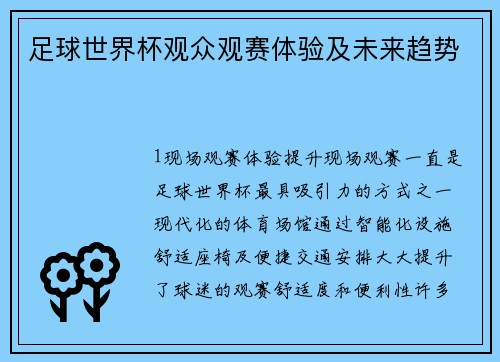 足球世界杯观众观赛体验及未来趋势