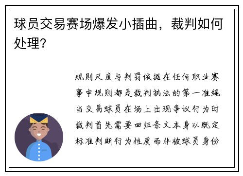 球员交易赛场爆发小插曲，裁判如何处理？
